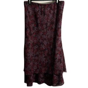 White Stag L 14/16 maroon floral elastic waist two tiered full length skirt
